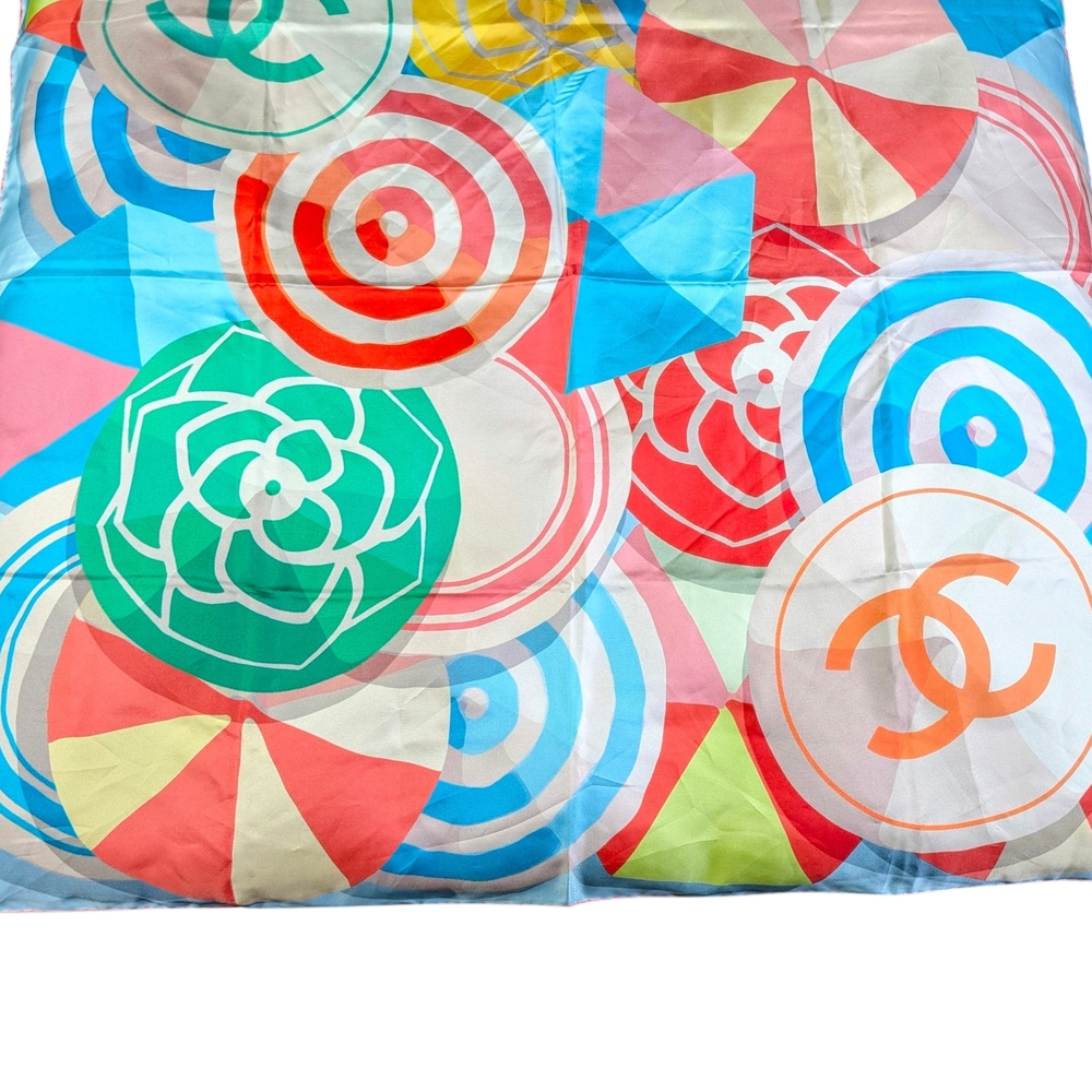 Chanel Multicolor Camellia CC Print Silk Square Scarf - Picture 3 of 4